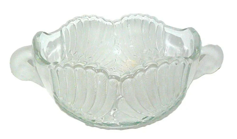 Vintage Clear Etched Glass Bowl Swan Head Handles Decorative Swan Serving Dish